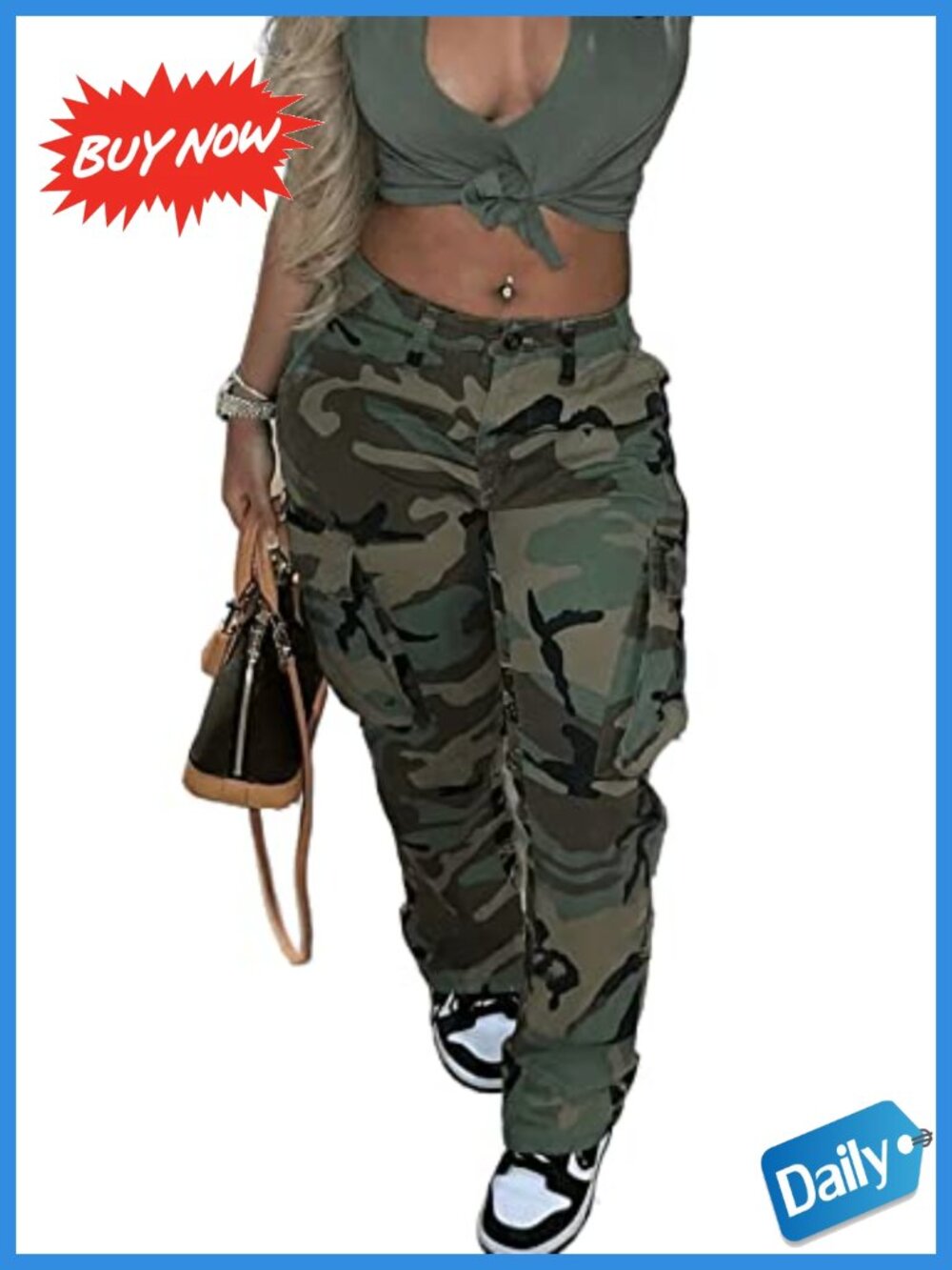 Camo Cargo High Waist Skinny Pants Polyester Spandex Pockets